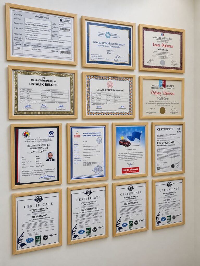 İNTEGRO kalite ve ustalık belgeleri duvarı